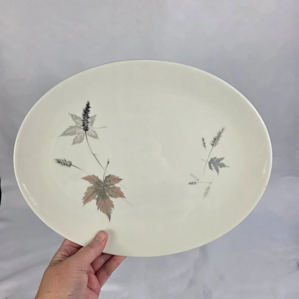 Royal Doulton Tumbling Leaves Oval Serving Platter Gray & Pink Leaves